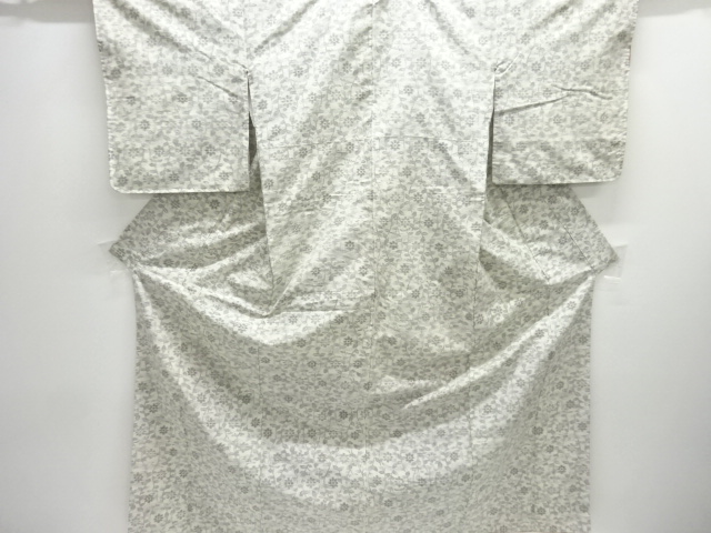 JAPANESE KIMONO / ANTIQUE FLORAL PATTERN WOVEN TSUMUGI KIMONO